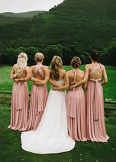Celeste | Maurine Blush Convertible Chiffon Maxi Bridesmaid Dress with Multiway Infinity - Price #price_variant_lowest# - Blush - PromDressClub